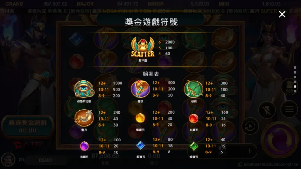 戰神賽特試玩 賠率介紹